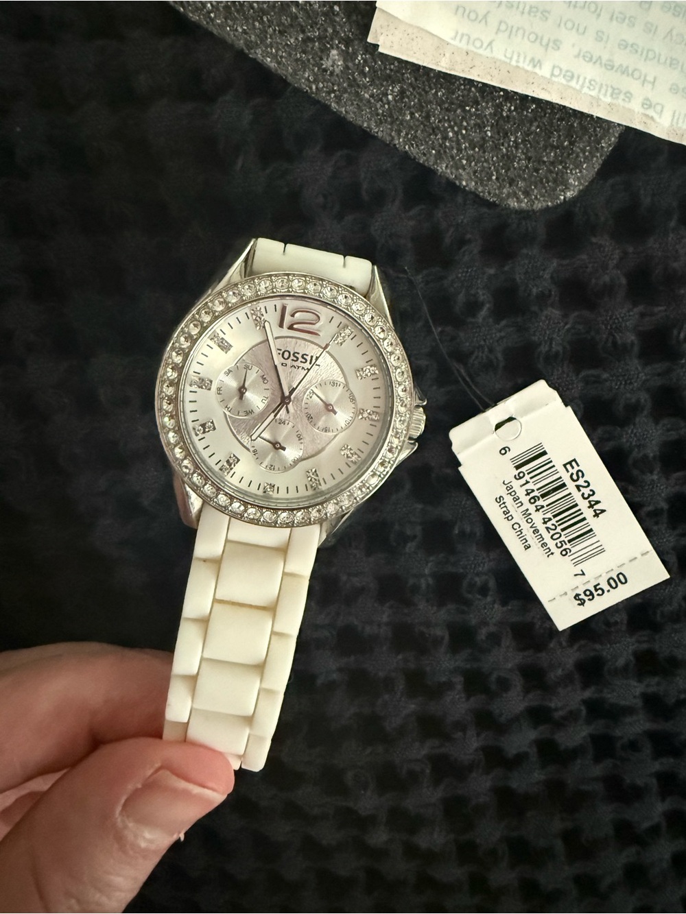 Fossil White Silicone Crystal Bezel Women's Chronograph Watch